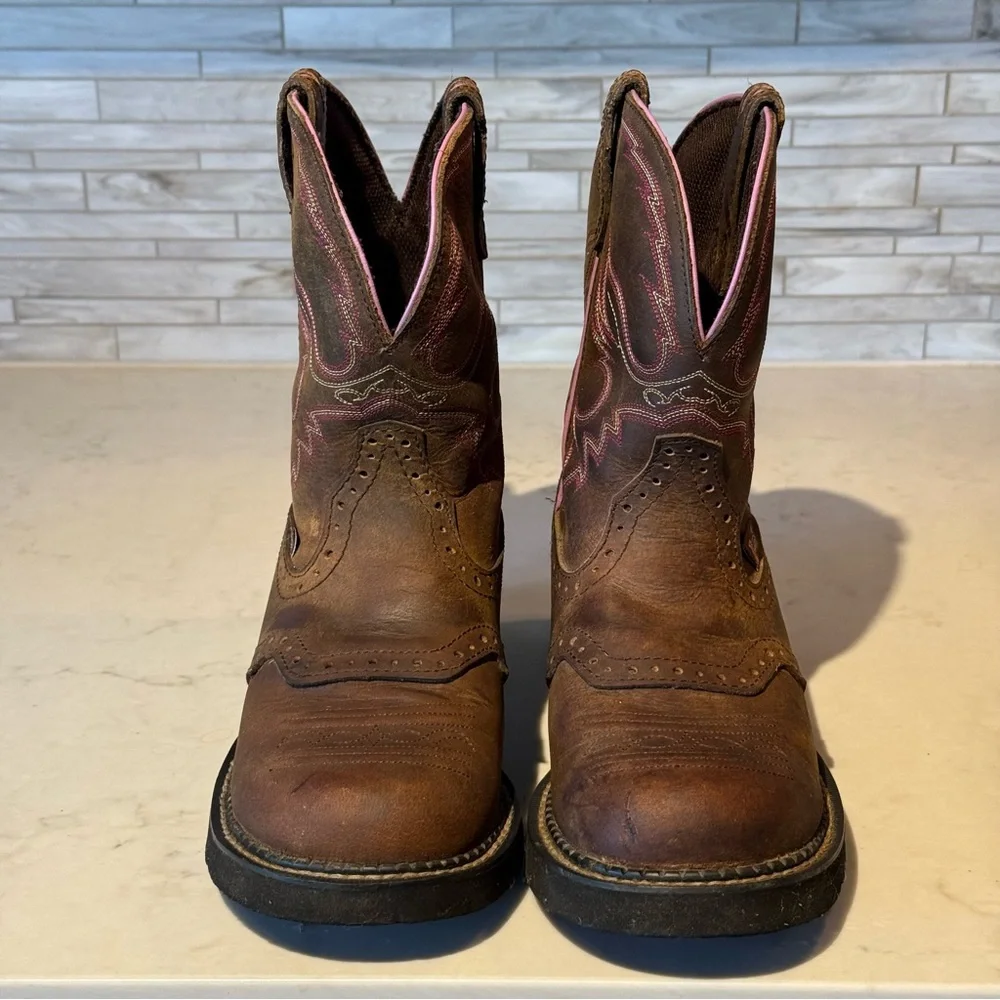 Justin Gypsy Brown Leather Embroidered Pull On Western Boot Size 8.5 B  L9903 - Picture 2 of 12